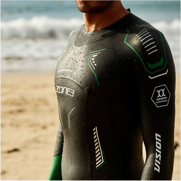 2026 Zone3 Mens Terraprene Vision Back Zip Swim Wetsuit WS24MVIS101 - Black / Forest Green